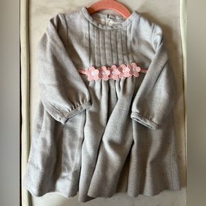 Florence Eiseman 2T grey and white herringbone dress with pink flower sash